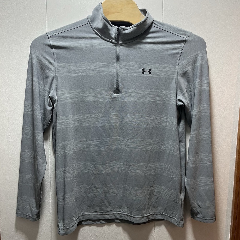 Under Armour Men's Size Large  Loose 1/4 Zip‎ Pullover Gray Striped